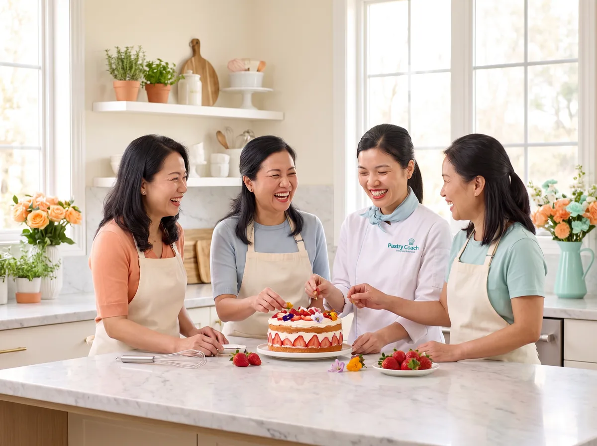 Jullia Trần cùng học viên trang trí bánh